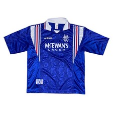 Vintage Adidas Rangers FC 1994-96 Home Jersey McEwans Lager Blue Mens XL