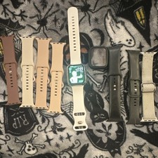 Apple Watch Series 5 44mm Stainless Black Case White Silicone Band 32GB Unlocked