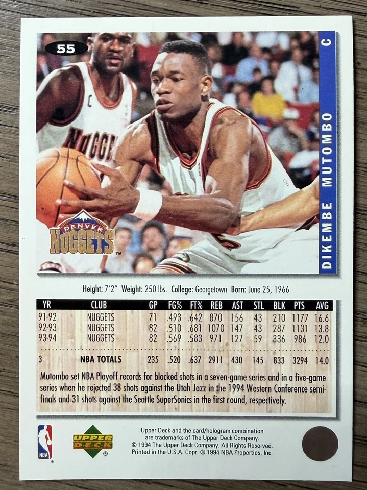 Lámina de firma dorada 1994-95 Upper Deck Collector's Choice #55 Dikembe Mutombo Foto 2 de 2