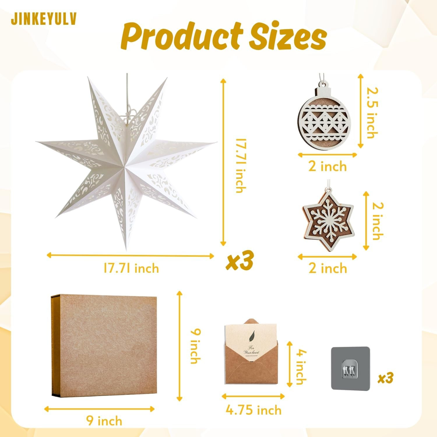 3PCS Paper Stars Lampshade 17.7 inch 7 Points Christmas Star Lantern Hanging ...