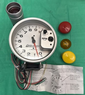 NOS  AUTO-GAGE Tach -10K Silver With Shift Light #223911