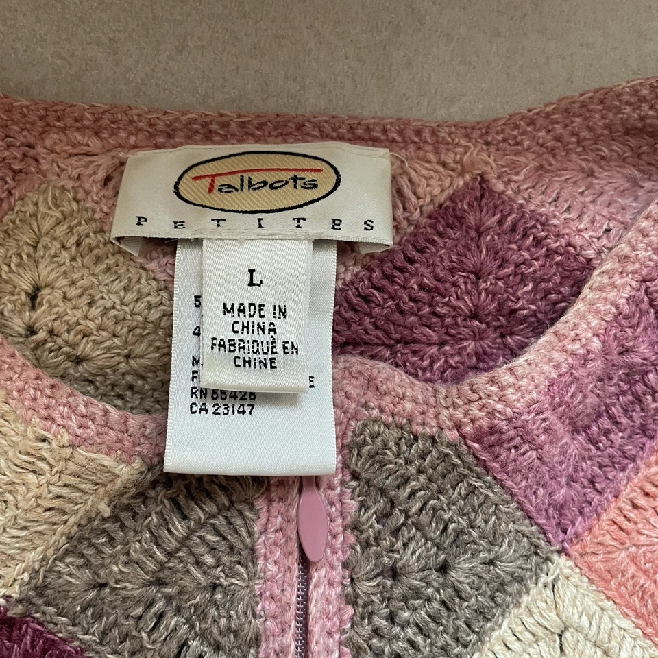 Cárdigan vintage Y2K Talbots mujer grande pequeño rosa tostado ganchillo retazos top Foto 4 de 4