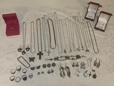218.8 Grams Sterling Silver 925 Jewelry Lot Necklaces Pendants Rings Earrings