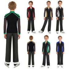 Kids Boys Dancewear Straight-Leg Outfits Split Hem Costume Playing V-Neck Top