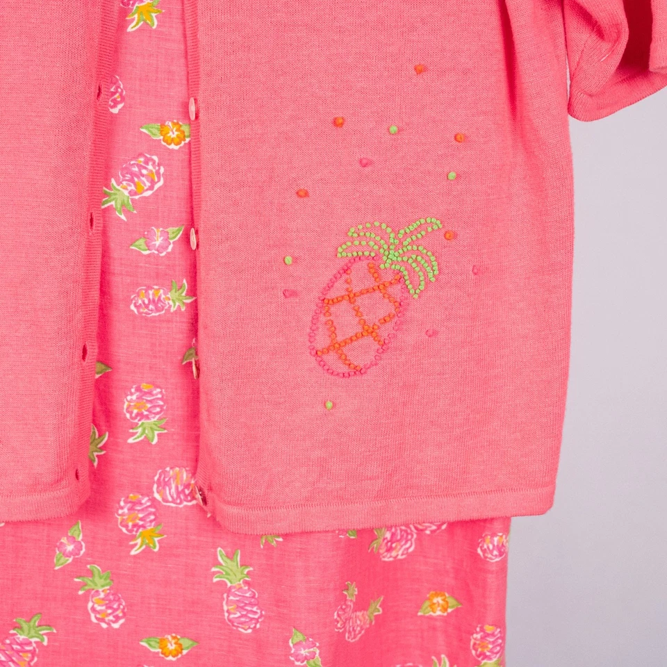 Vestido Vintage Talbots Mezcla de Lino Tropical Piña + Cárdigan a Juego Talla 10 Foto 4 de 4