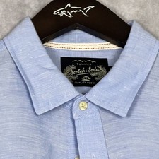 Scotch  Soda Men's Blue Linen/Cotton Blend S/S Woven Shirt Amsterdam