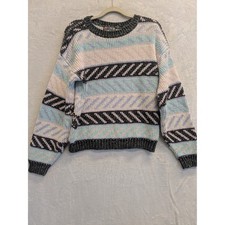 Vintage Paris Sport Club Sweater M Pastel Colorblock Oversized Knit Stain