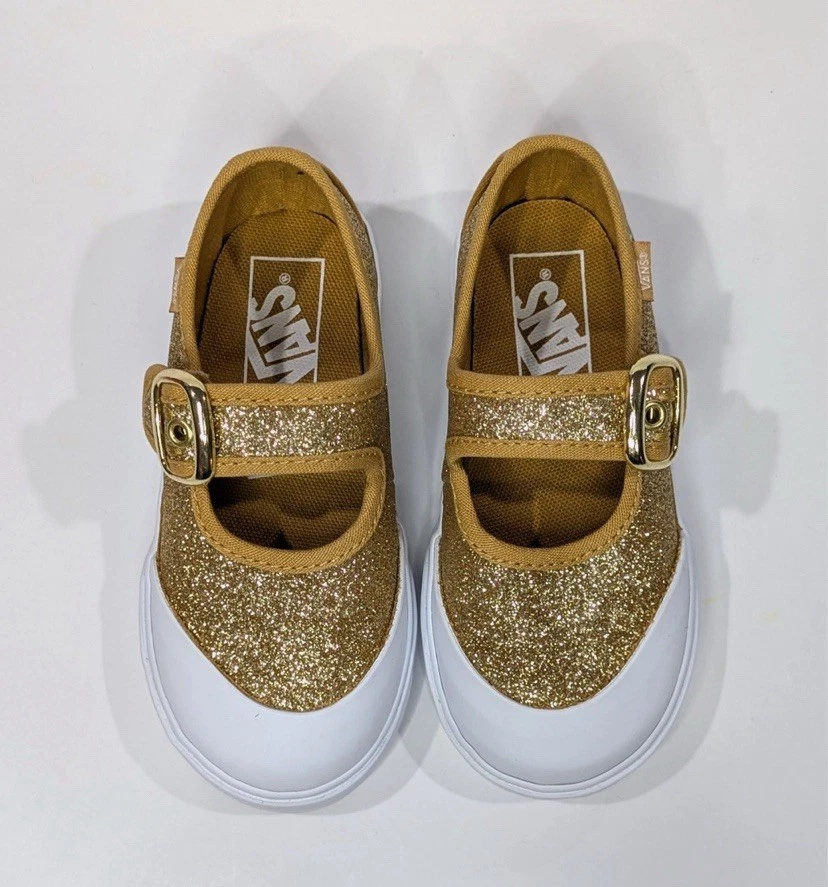 VANS TODDLER GIRL SIZE 8 GOLD GLITTER MARYJANES EZ ON OFFS EXCELLENT - Image 3 of 4