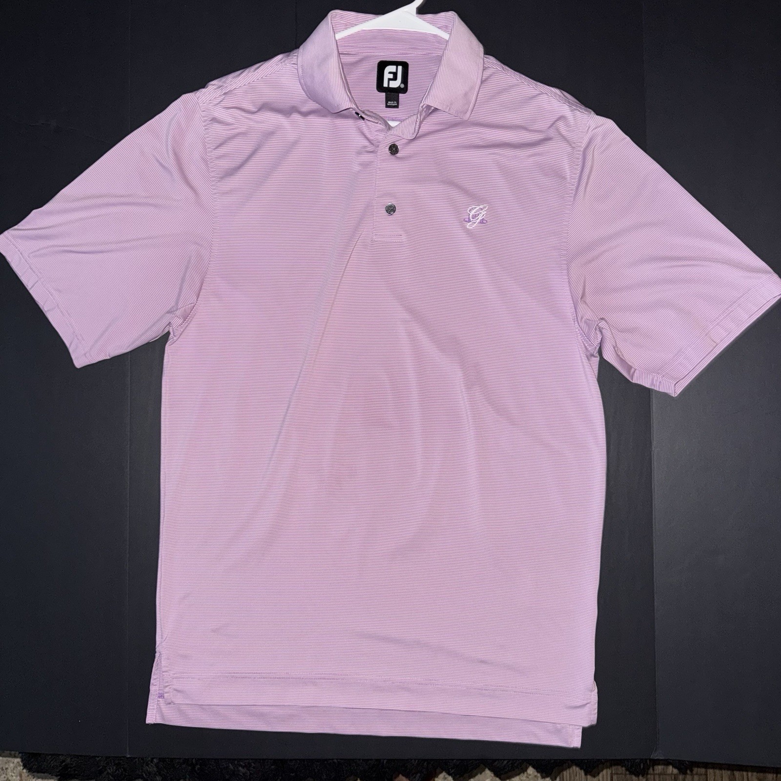 Men’s Medium FootJoy Striped Performance Golf Polo Purple White