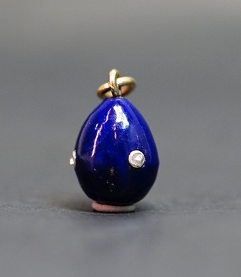 1890's Faberge Workshop Lapis Lazuli Ester Egg Gold Diamods Pendant Fob Charm