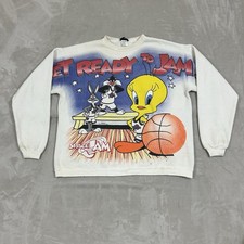 Vtg 90s Space Jam Tweety Crewneck Sweatshirt Mens 2XL Basketball 1996 AOP
