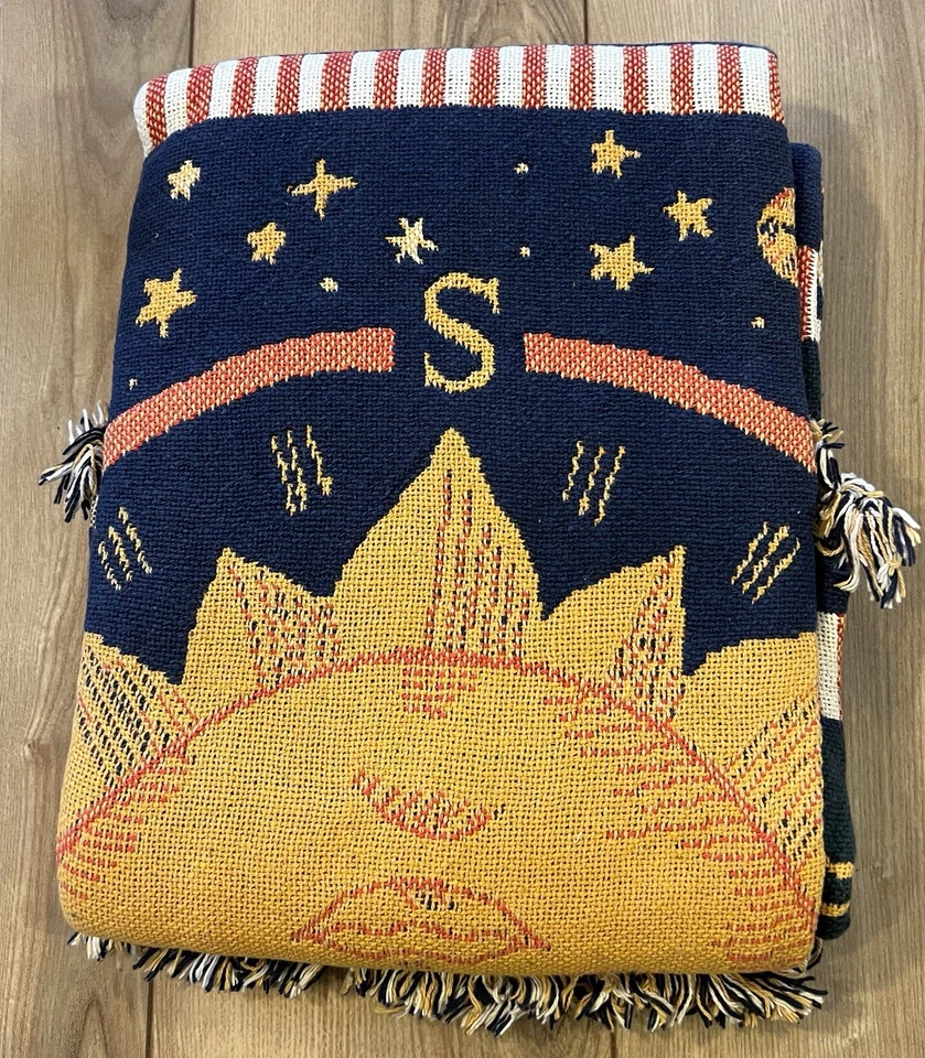 Manta tapiz tejida astrología signos del zodiaco años 90 de colección con constelación NUEVO Foto 4 de 4