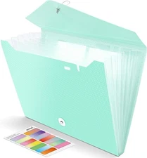 Nicecho Expanding File Folder, 7 Pockets Accordion Green + Transparent 
