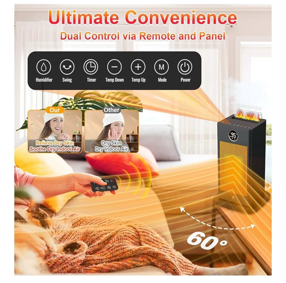 3-in-1 Space Heater with Humidifier, Space Heaters for Indoor Use with Motion - Image 4 of 4