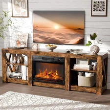 VINGLI Fireplace TV Stand for up to 80 Inch Tvs, Farmhouse Entertainment Center