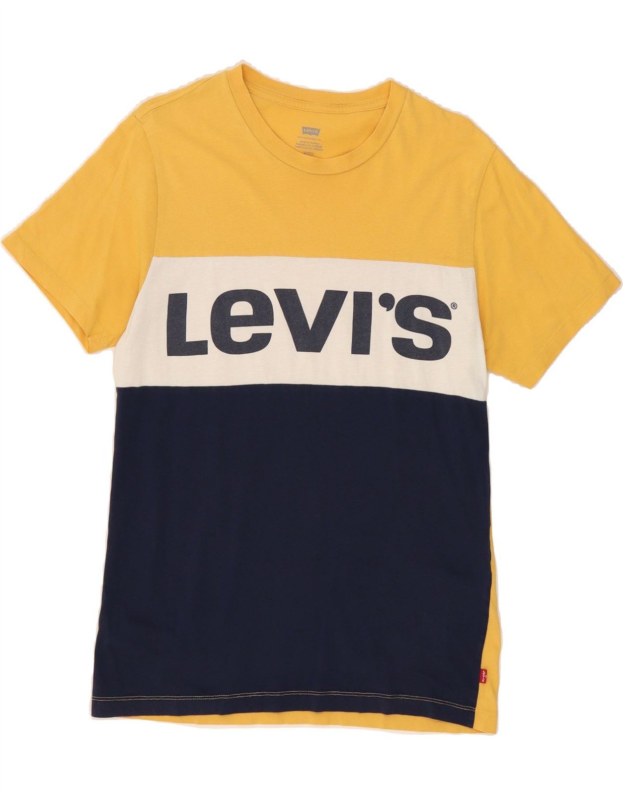 LEVI'S Mens Graphic T-Shirt Top Small Yellow Colourblock Cotton BO02