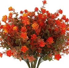 RECUTMS 8 Bundles Artificial Fall Flowers No Fade Faux 8 Pcs, Green Orange 