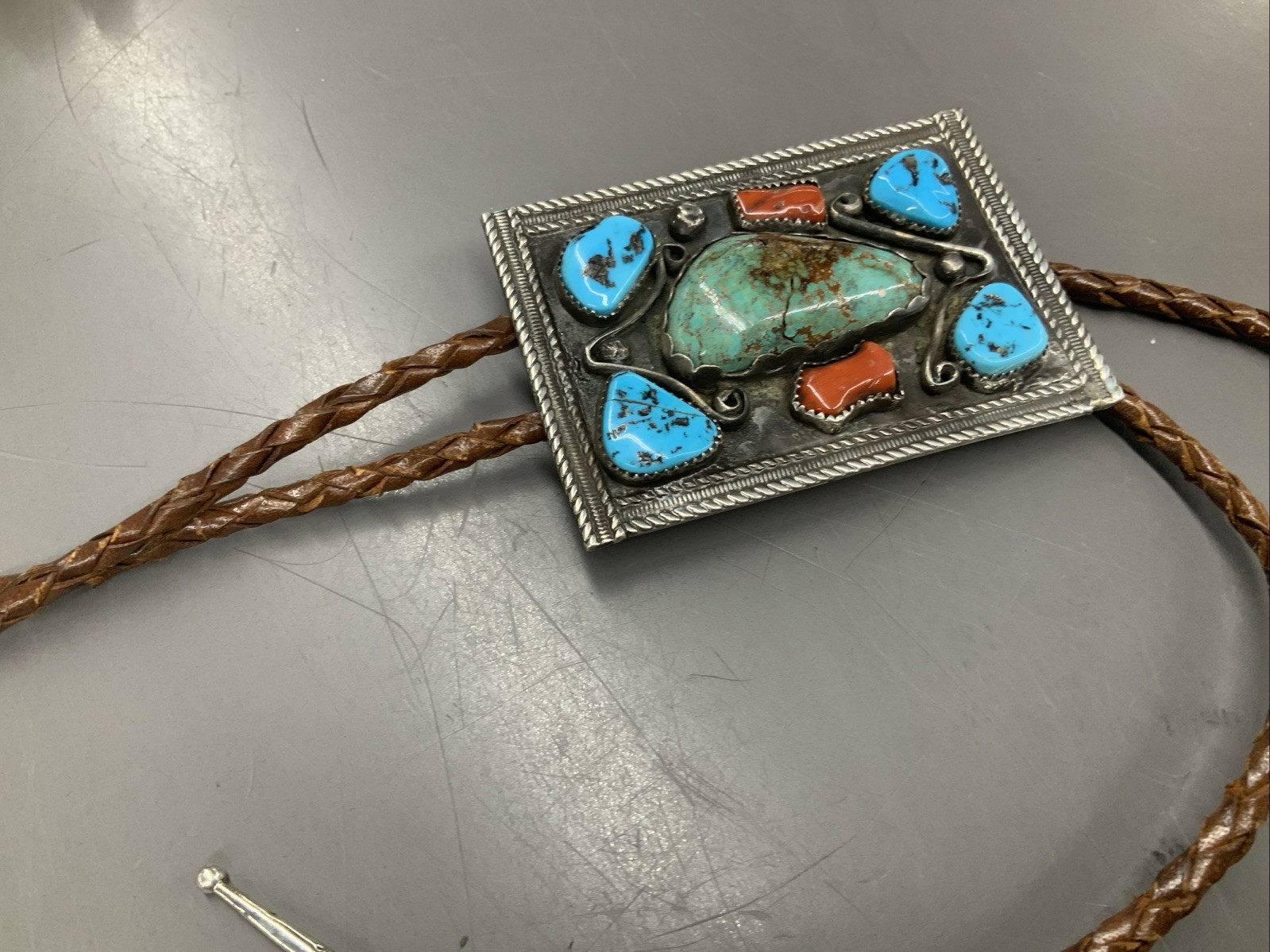 SOLID STERLING SILVER Bolo Tie Turquoise Old Pawn… - image 8