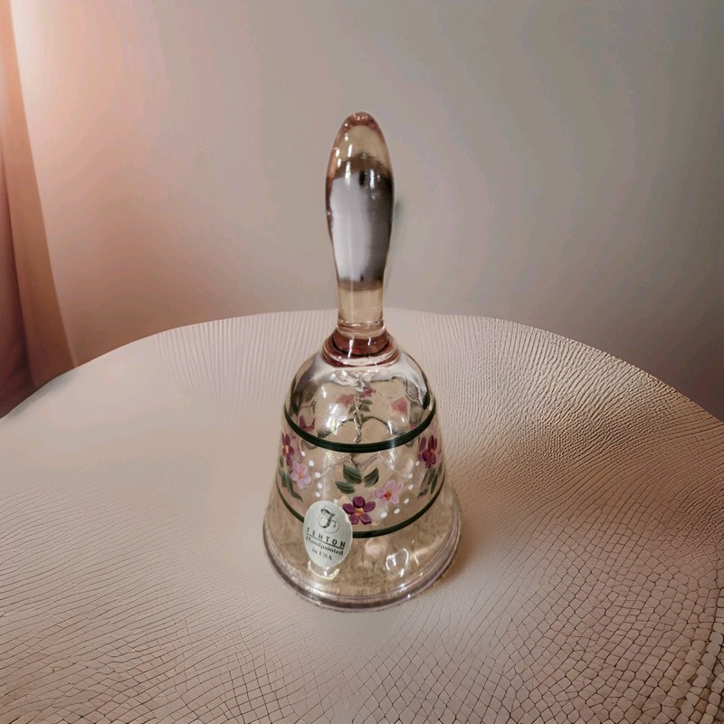 Fenton Vintage Art Glass Bell Pink Or Light Purple Hand Painted And Signed