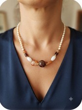 Boho Handmade Pearl Beads Necklace Vintage Agate Gemstone Heart Pendant Gift