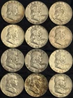 Roll of 12 Circulated 1950s-1960s Franklin Half Dollar 90% Silver Coins
