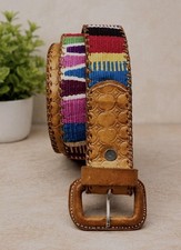 Vintage Style Guatemalan Leather and Woven Belt Women s Cowgirl Cowboy Size 32