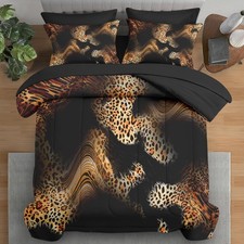 Comforter Set King Size, Colorful Retro Leopard 7 Pcs Bedding for Kids and Ad...