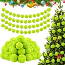 100 Pcs Furry Christmas Ball Ornaments, 2.36 Inch Tree Green Christmas Hangin...