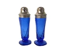 Pristine! Blue Cobalt Royal Lace Depression Glass Salt & Pepper Shakers