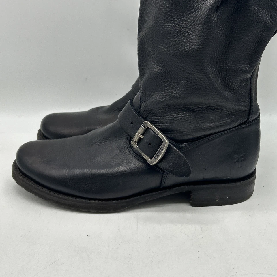 Frye Engineer 12R 靴子女式 8.5B 黑色皮革摩托扣坚固美国 — 第 2/4 张图片