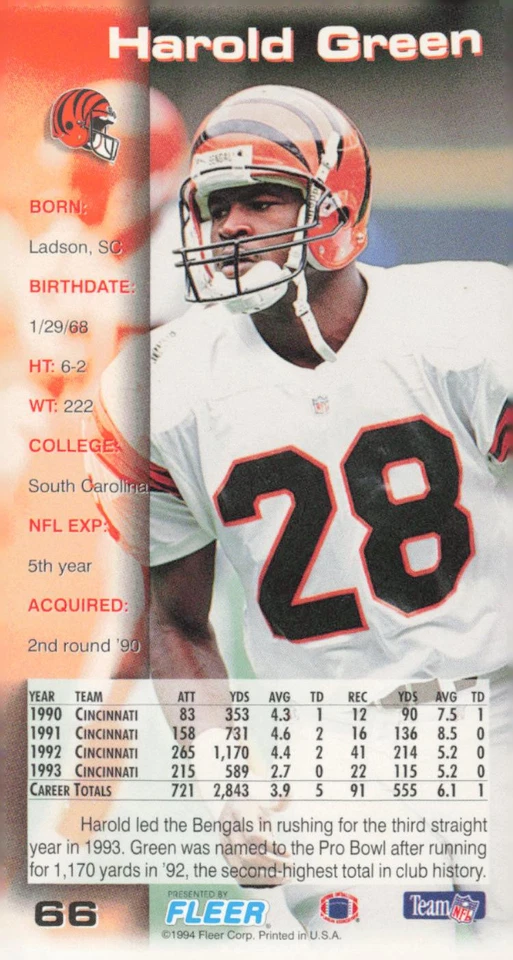 1994 GameDay #66 Harold Green - Image 2 of 2