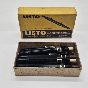 10 Vintage Listo Marking Pencils W Box Writes Glass Metal Cellophane Brown White