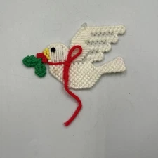 VTG Handmade Plastic Canvas Dove Christmas Ornament