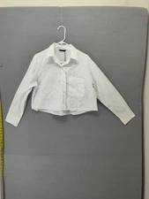 Zara Shirt Womens Medium White Button Down Crop Long Sleeve Pocket 100% Cotton