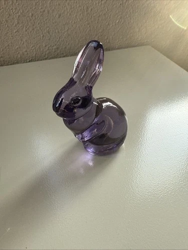 Rare Fenton Bunny Figurine Ears Up Mini 2.75" Purple Plum Vintage w/ Sticker