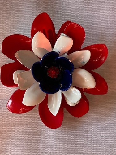 Lote 3 Broches Broches Flor Esmalte Metal Rojo, Blanco, Azul Retro Años 70 De Colección - Imagen 4 de 8