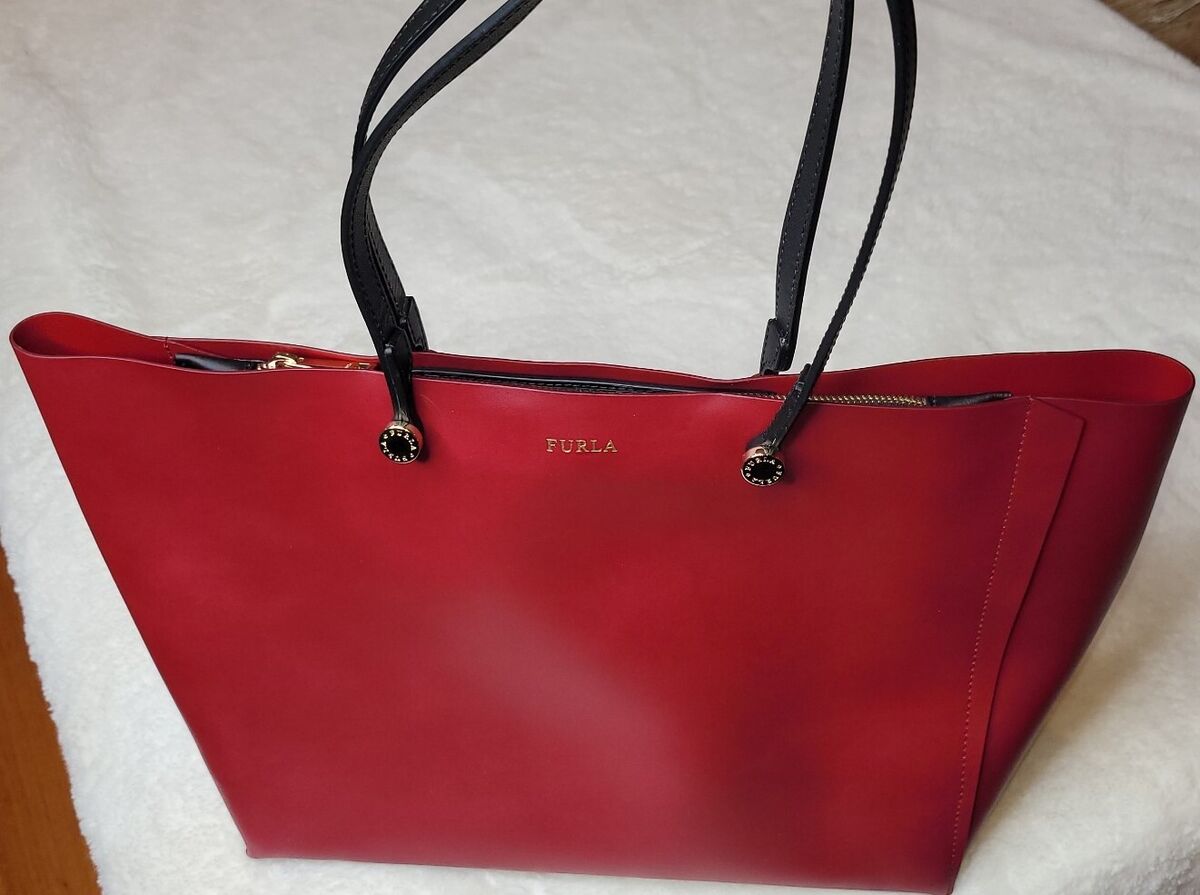 FURLA SHOULDER SHOPPER TRAVEL WORK TOTE BAG RED PEBBLE FURLA SHOULDER SHOPPER TRAVEL WORK TOTE BAG RED PEBBLE