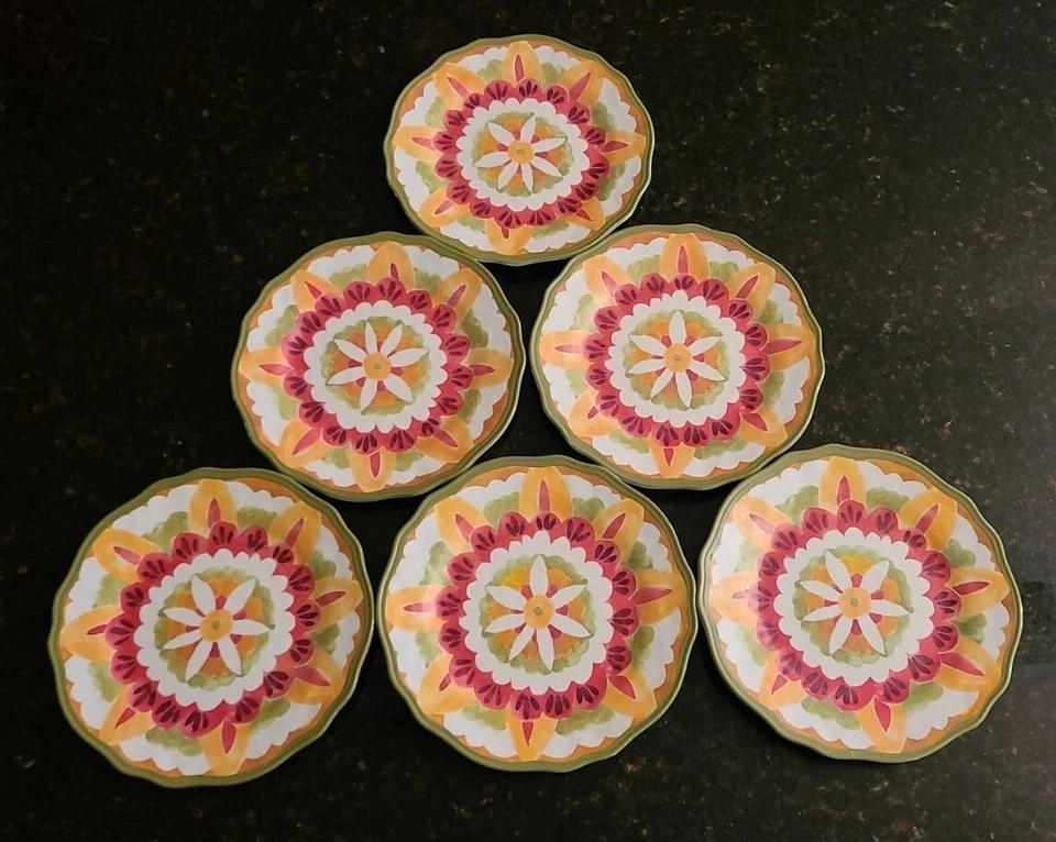 SET OF 6 Cynthia Rowley New York 8.75" Melamine Salad Plates. Green, Floral  - Image 3 of 4
