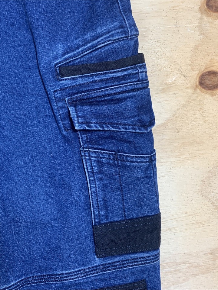 BAD Workwear Pants Jeans Mens Size 38 Blue Cotton Stretch Pockets Cargo