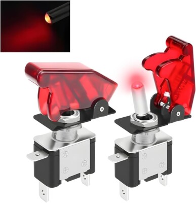 Red 12V LED Toggle Switch with Safety Cover - 2 Pack Heavy Duty