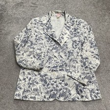 Graff Vintage Printed Blazer Jacket Womens 10 White Black Floral Single Breasted