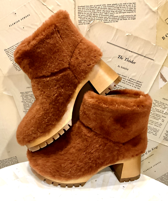 Free People Swedish Hasbeens Fluff Bootie Clog Shearling Cognac 37