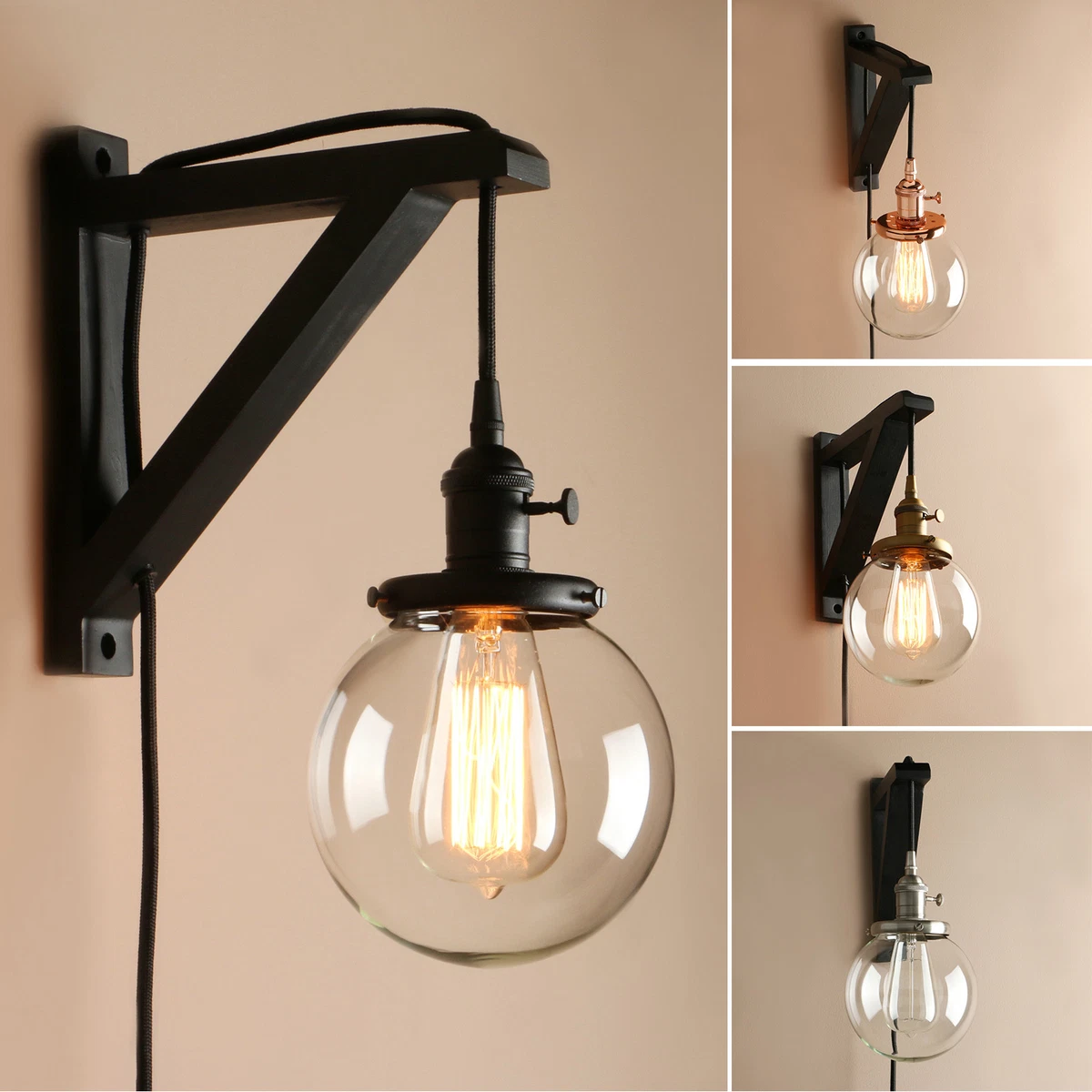 RETRO INDUSTRIAL GLOBE PLUG IN WALL LAMP ANTIQUE LOFT BAR CEILING