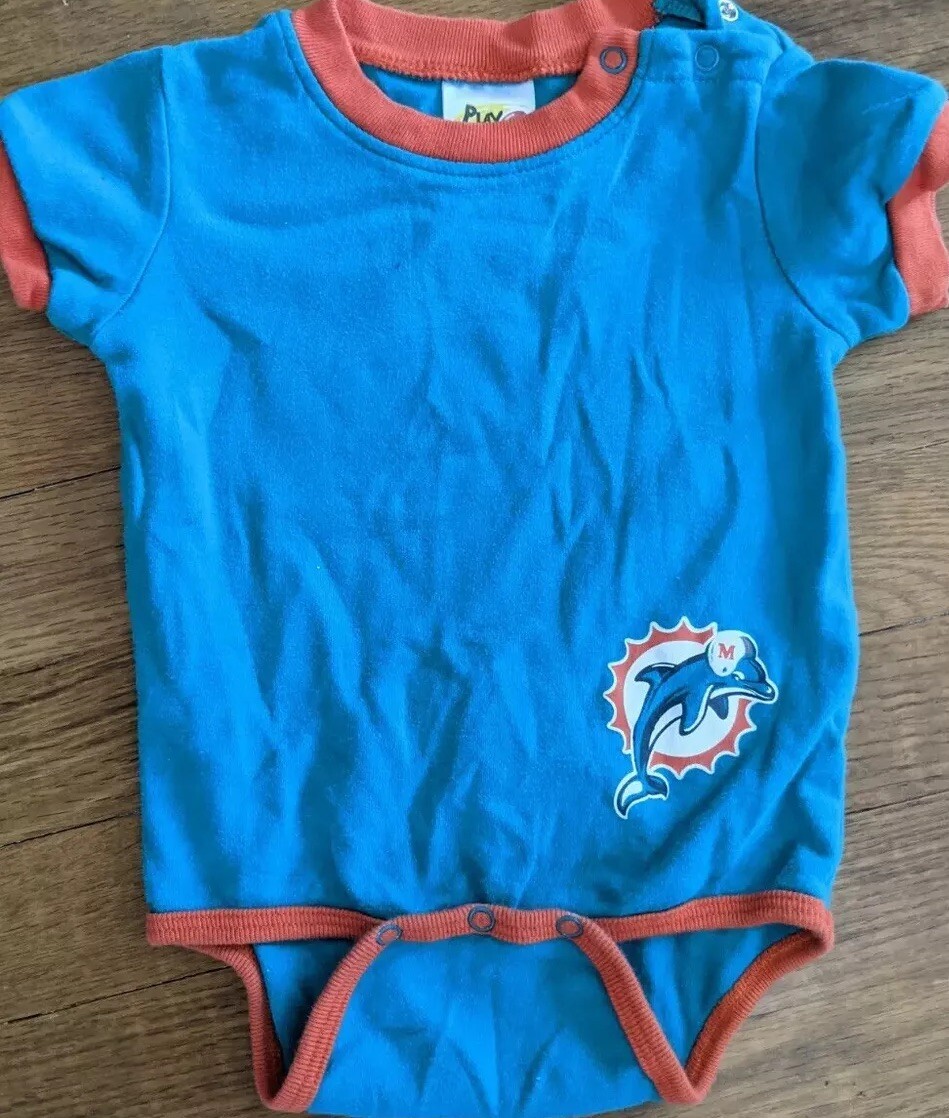 Vtg Miami Dolphins Baby 6/9 Months Button Closure One Piece Jumper Pjs Nfl 90s