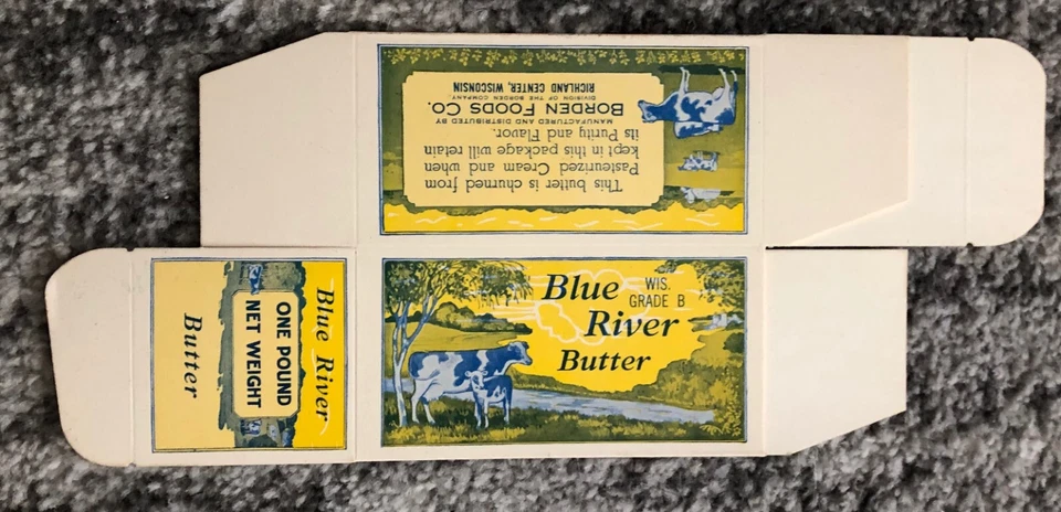 Vintage Butter Box Blue River Dairy Farm Grocery Store 1927 Borden Original - Image 2 of 4