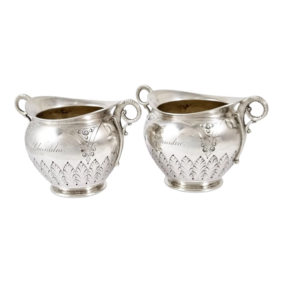 Americano siglo XIX P.L. Moneda dorada Krider plata par de sales de mesa grandes Foto 4 de 4