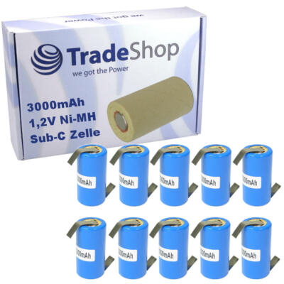 10x Sub-C SC Zelle Rohzelle zum Selbsteinbau 3000mAh 1,2V mit Z-Lötfahne