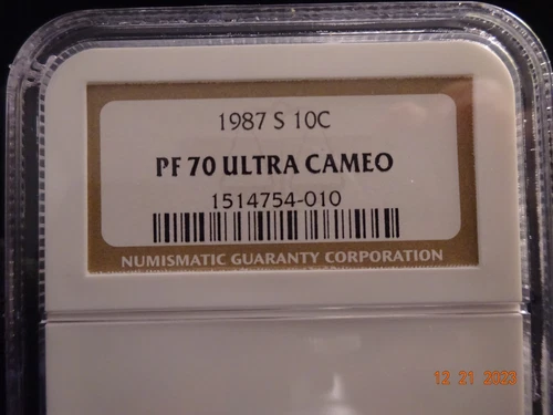 1987-S Roosevelt Dime, NGC PF70 Ultra Cameo - Brown Label
