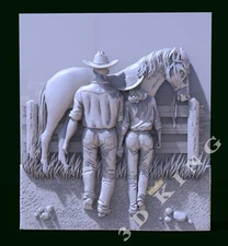 3D STL Model 2 COWBOY FAMILY for CNC Router Aspire Artcam 3D Printer Engraver