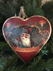Immagini Vittoriane Natalizie.Addobbo Albero Di Natale Cuore Babbo Natale In Latta Stile Vittoriano Ebay